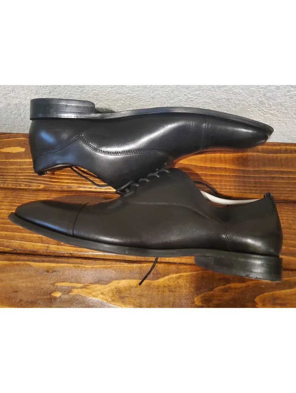 Brooks Brothers Mens Black Leather Cap Toe Oxford Dress Shoes 11 D Made in USA